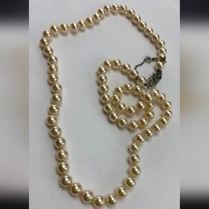 VINTAGE Mid Century Faux Pearl Necklace With Silver 925 Clasp